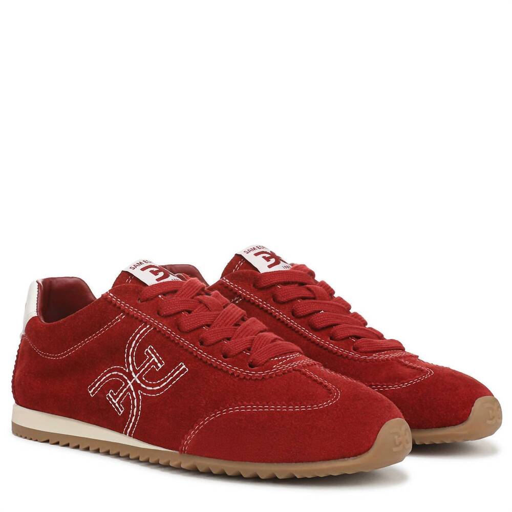 NEW SAM EDELMAN women's isella suede lace-up sneaker in red - Picture 4 of 5